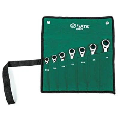 Image of SATA ST08020 SAE Double Ratcheting Wrench Set, Off Corner Loading Design, 7 Pieces