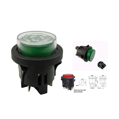 Image of Pressure Switch with Waterproof Cover Installation Diameter 25 mm 250 V 16 A Green Illuminated Flat Plug 6.3 (1)