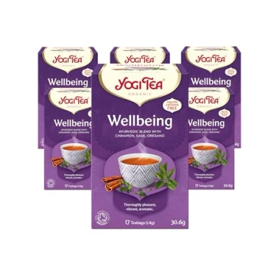 Image of Yogi Tea, Wellbeing, Organic Herbal Naturally Caffeine Free, Blend of Cinnamon, Sage and Oregano, 6 Packs x 17 Tea Bags (102 Teabags Total)