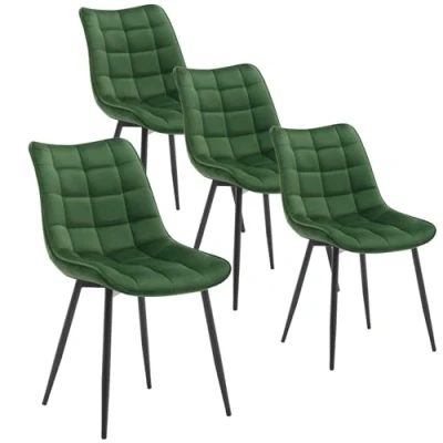 Image of WOLTU Dining Chairs Set of 4 Kitchen Counter Lounge Leisure Living Room Corner Dark Green Velvet Reception with Backrest and Padded Seat