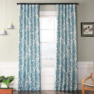 Image of HPD Half Price Drapes Printed Room Darkening Curtain 50 X 108 (1 Panel), BOCH KC16072E 108, Tea Time Teal