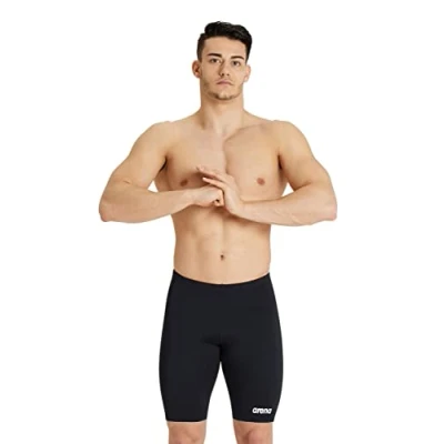 Image of Arena Men&#039;s Solid Team Core Poly Swim Jammer Racing Swimsuit Trunks, Black/White, 34