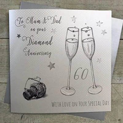 Image of white cotton cards To Mum and Dad, Handmade Large 6Oth Diamond Anniversary Card Champagne, XLWA60M, Canvas
