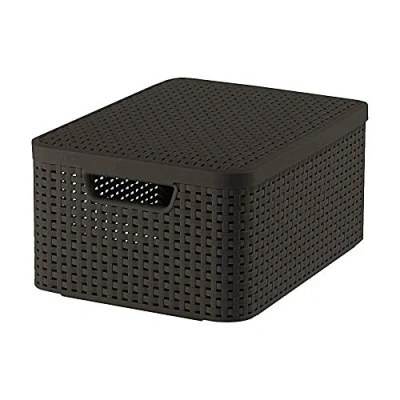 Image of CURVER Style 205847 Storage Box Rattan Look Size M with Second Generation Lid Polypropylene