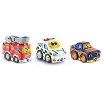 Image of VTech Toot Drivers 3 Car Pack with Fire Engine, Police and Racer Interactive Toddlers Toy For Pretend Play, Lights &amp; Sounds Boys Girls 12 Months, 2, 3, 4 + Years, English Version