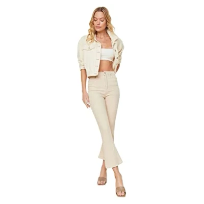 Image of Trendyol Women High Waist Flare Leg Jeans Stone