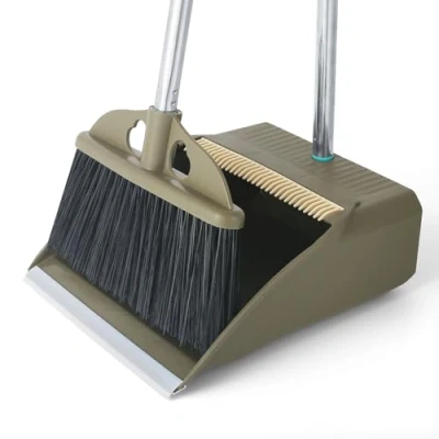 Image of Upgrade Dustpan and Brush Set,48&#039;&#039; Long Handle Stiff Broom Bristles with Heavy Duty Dust Pan,Indoor Outdoor Easy Sweeping for Kitchen Lobby Garage Home
