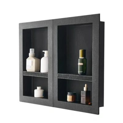 Image of VEVOR Shower Niche, 16 x 24 inch + Recessed Wall Niche with Movable Shelf, 4 Thick Modern Soap&amp;Shampoo Storage Organizer,Square Corners,Sealed Waterproof,Black for Bathroom