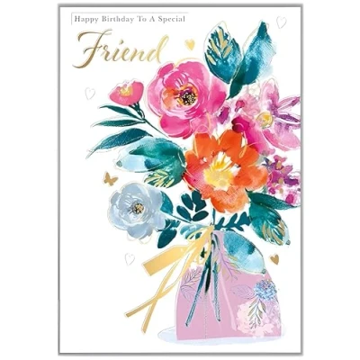 Image of Words &#039;n&#039; Wishes Special Friend Birthday Card Happy with a Floral Bouquet Design Foil Details for Women