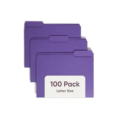 Image of Smead Colored File Folder, 1/3 Cut Tab, Letter Size, Purple, 100 per Box (13043)