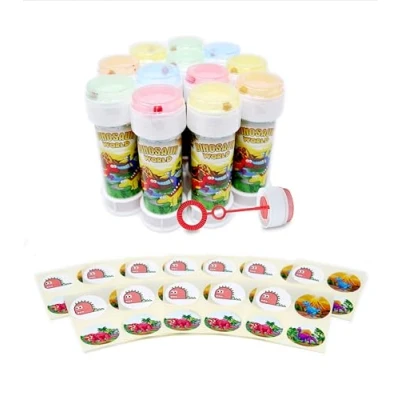 Image of Anila&#039;s Themed Bubble Tubs with Wand &amp; Stickers for Party Bag Fillers and Favours Children 6 Dinosaur Individual Stickers. (Ideal Aged 3 8)