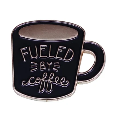 Image of Coffee Cup Brooches Fueled By Enamel Lapel Pin Cartoon Words Badge Bag Clothes Brooch Jewelry Decor Gift for Men Women