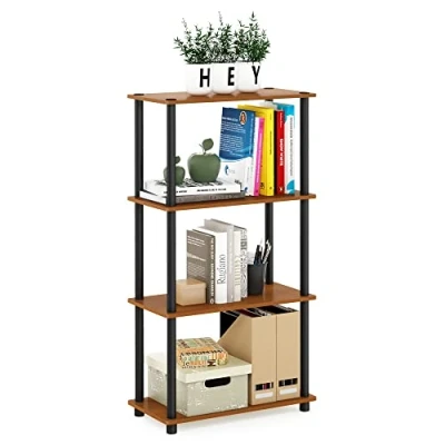 Image of Furinno Turn N Tube 4 Tier Multipurpose Shelf Display Rack with Round Tubes, Light Cherry/Black