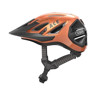 Image of ABUS Urban I 3.0 ACE city helmet sporty bike with rear LED light, extended visor and magnetic closure for men women brown, size M