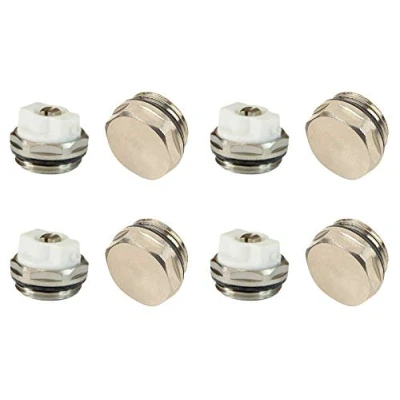 Image of x4 AIR Bleeder &amp; Blank Cap Set Manual Radiator Vent Bleed Plug Valve Kit 1/2&quot; BSP