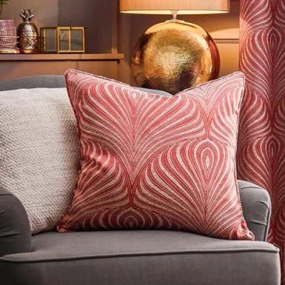 Image of Paoletti Gatsby Jacquard Piped Cushion Cover, 55 x cm, Terracotta