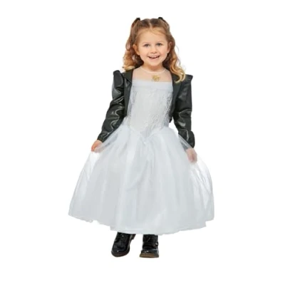 Image of Smiffys Bride of Chucky Tiffany Costume for Kids, Dress and Jacket, Officially Licensed, Cropped Leather Look Perfect Halloween Matching Family Fancy