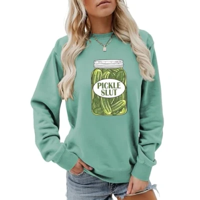 Image of AMOERI Pickle Sluts Girls Who Like Pickles Canned Quotes Cute Sweatshirts (Color : Light Green, Size S)