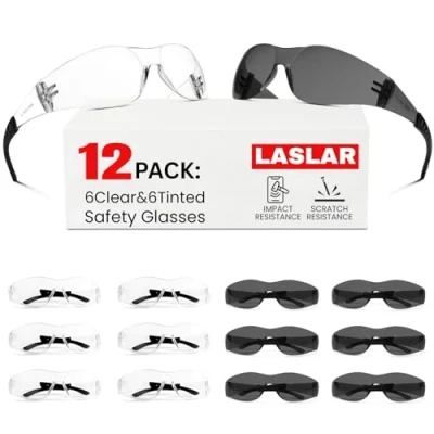 Image of Safety glasses for Work 12 pack(6pack Clear Googles+6pack Tinted Googles) Scratch &amp; Impact Resistant eye protection Construction, Outdoor Sports
