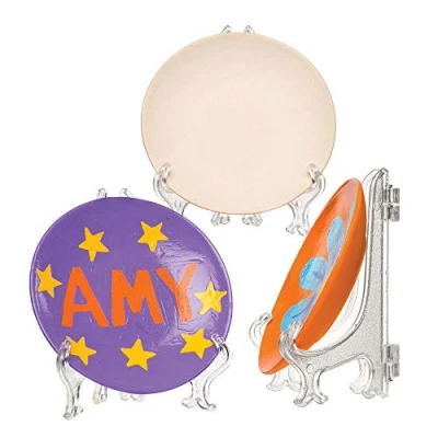 Image of Baker Ross AW191 Mini Ceramic Plates &amp; Stands, for Children To Decorate and Display, Perfect Gift Giving (Pack of 4),3.7 inch