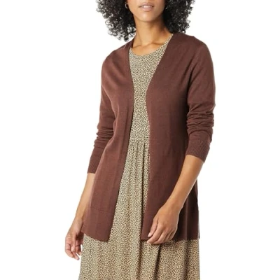 Image of Amazon Essentials Women&#039;s Lightweight Open Front Cardigan Jumper (Available in Plus Size), Dark Chestnut Brown Heather, M