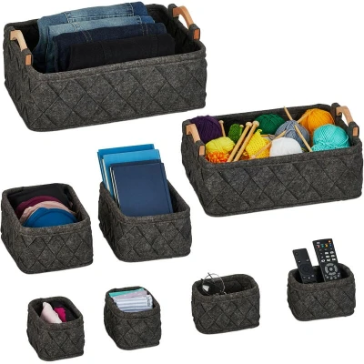 Image of Relaxdays Wardrobe Set of 8, 4 Sizes, Felt, Drawer, Versatile Storage, Organiser Boxes, Dark Grey, 8 TLG