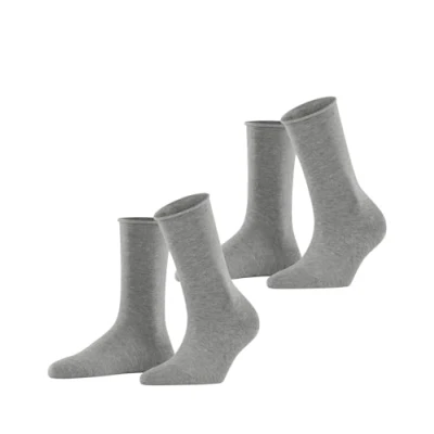 Image of ESPRIT Women&#039;s Basic Pure 2 Pack W SO Cotton Plain Pairs Socks, Grey (Light Melange 3390), 2.5 5