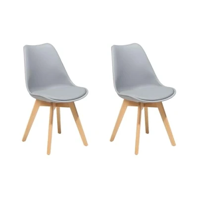 Image of Beliani Set of 2 Dining Chairs Grey Faux Leather Seat Wood Legs Light Dakota