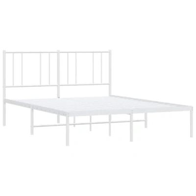 Image of vidaXL Powder Coated Steel Bed Frame with Headboard and Extra Storage Space Classic Design for Bedrooms, White Double Base