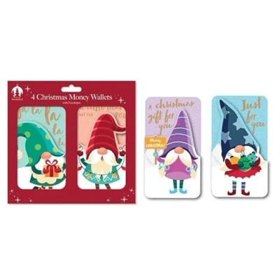 Image of Tallon Festive Wonderland XCA0227 Christmas Money Wallets Xmas for Cash Gifts/Envelopes Pack of 4, Gonks Gnomes Cute