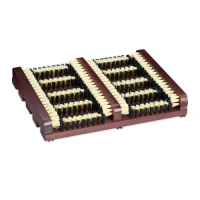 Image of Relaxdays Shoe Scraper, Non Slip Base, Sturdy Plastic Bristles, Dirt Trapper, Wood, HWD: 5.5 x 36 26 cm, Dark Brown