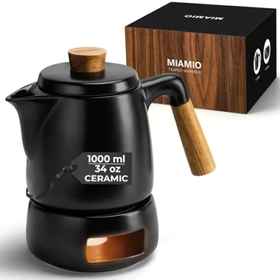 Image of MIAMIO Teapot with Warmer, 1000ML CeramicTeapot Removable Infuser for Loose Tea (Black)