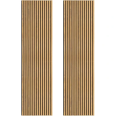Image of Acoustic Slat Wall Panels x 2 Oak Luxury 3D Wood Veneer Modern Decorative Feature Media Slatted Panelling Interior Ceiling 2400 600mm Felt Backing Sound Absorbing Easy Installation Fixing Kit
