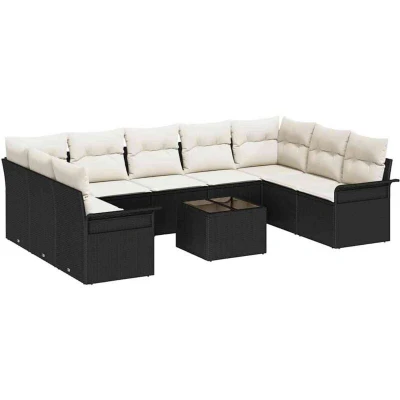 Image of vidaXL 9 Piece Garden Sofa Set with Cushions Brown Poly Rattan