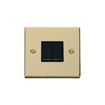 Image of Click Deco 2 Gang Way 10AX Switch Polished Brass Black Inserts