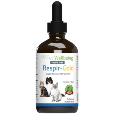 Image of Pet Wellbeing Respir Gold for Dogs &amp; Cats Vet Formulated Supports Easy Breathing, Normal Airways, Respiratory Health Natural Herbal Supplement 4 oz (118 ml)