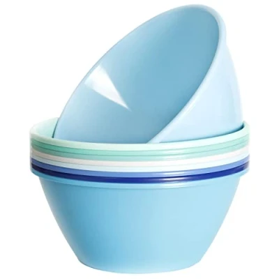 Image of Youngever 9 Pack 3500ML Plastic Mixing and Serving Bowls, Re usable Large Popcorn Salad Chip Dip Set of (Coastal)