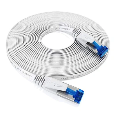 Image of Flat Cat 7 Ethernet cable with break proof design, internet/LAN 30m (10Gbps maximum fiber optic speed, highly flexible &amp; suitable for permanent installation, RJ45, white) by CableDirect