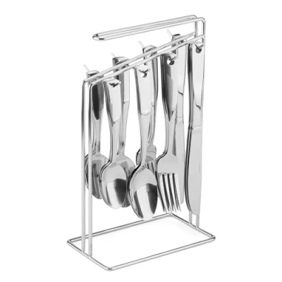 Image of International Silver Piccadilly 24 Piece Stainless Steel Flatware Set with Wire Caddy, Service for 6