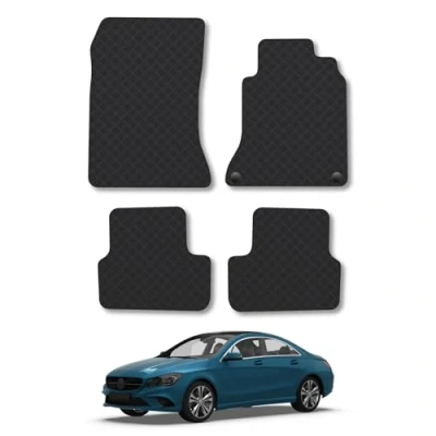 Image of 5mm Rubber Car Mats Compatible With Mercedes Cla (2013 2018) [C117] Tailored Fit Floor Set Accessory Custom Anti Slip Backing Heavy Duty Waterproof Easy Clean Durable All Weather