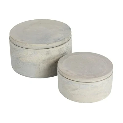 Image of Bloomingville Round Decorative Cement Storage with Lids, Grey, Set of 2, Gray