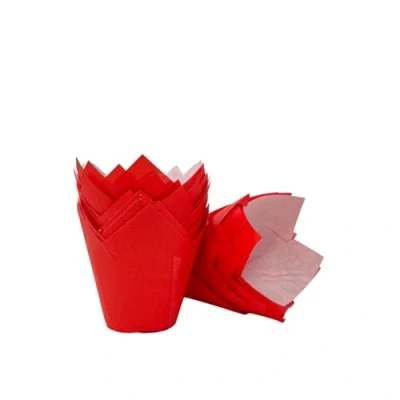 Image of Bakerydirect 50 Standard Size Tulip Muffin Wraps Cases Colour red