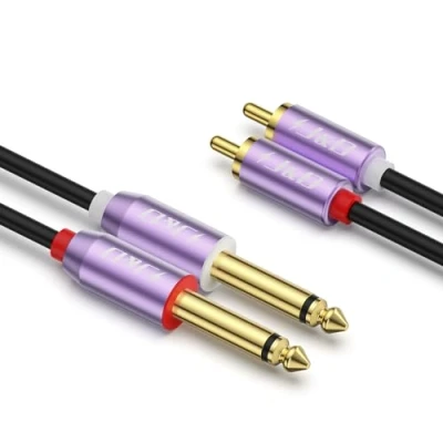 Image of J&amp;D Dual 1/4 inch TS to RCA Cable, Gold Plated Purple Shell Heavy Duty Stereo Audio Cable 2X 6.35mm Male 2 Adapter Interconnect 4.6 M