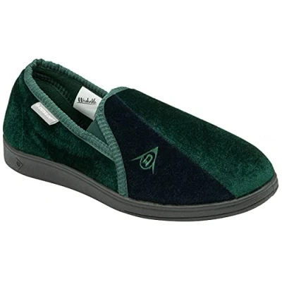Image of DUNLOP Duncan Mens Velour Twin Gusset Slippers (Green/Navy, UK 10)