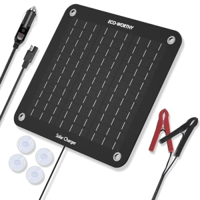 Image of ECO WORTHY 10W Solar Car Battery Charger Maintainer 12V Waterproof Panel Portable Trickle for Boat Lawn Mower RV Trailer Tractor ATV Utility Vehicle
