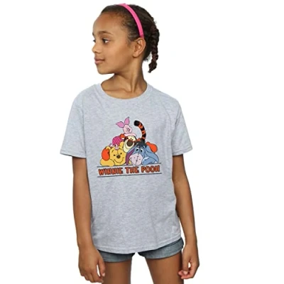 Image of Disney Girls Winnie The Pooh Group T Shirt Sport Grey 9 11 Years