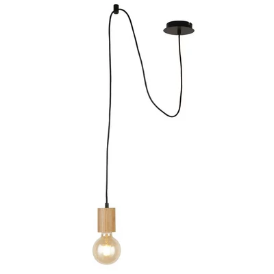 Image of Searchlight Lighting Spinny Ceiling Pendant, Wood &amp; Black Metal
