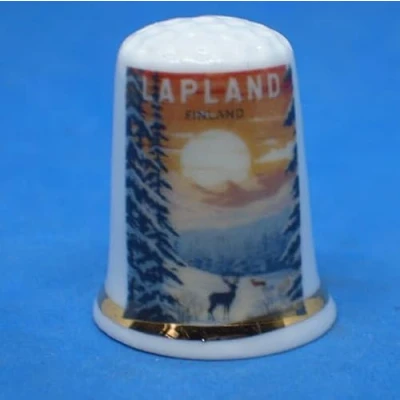 Image of Birchcroft Porcelain China Collectible Thimble Lapland Travel Poster Dome Box