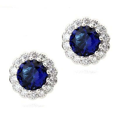 Image of Crystalline Azuria Women Girls 18ct White Gold Plated Round Blue Simulated Sapphire Zirconia Crystals Stud Earrings