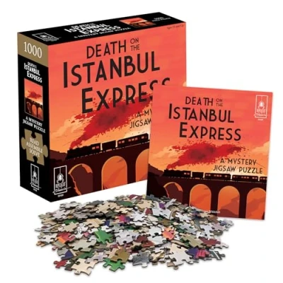Image of University Games 33122 Death on The Istanbul Express 1000 Piece Murder Mystery Jigsaw Puzzle, Orange